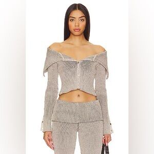 Jaded London plated popper tribeca sweater Off-Shoulder Ribbed Knit - Gray